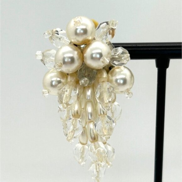Vintage Clip-On Earrings Faux Pearls & Beaded Bridal Prom Formal Jewelry - Picture 16 of 16